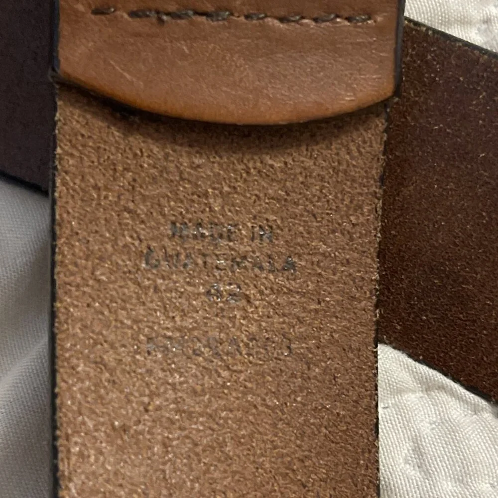 Vintage Distressed Brown Leather Belt Silver tone Non-magnetic‎ Buckle 42x1.5”